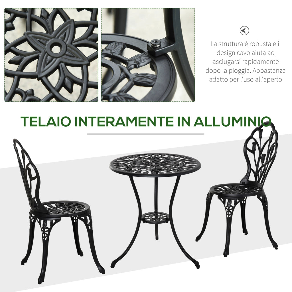 Set da Giardino 3 Pezzi con Tavolino e Sedie ¨C Minimal ¨C Nero Alluminio