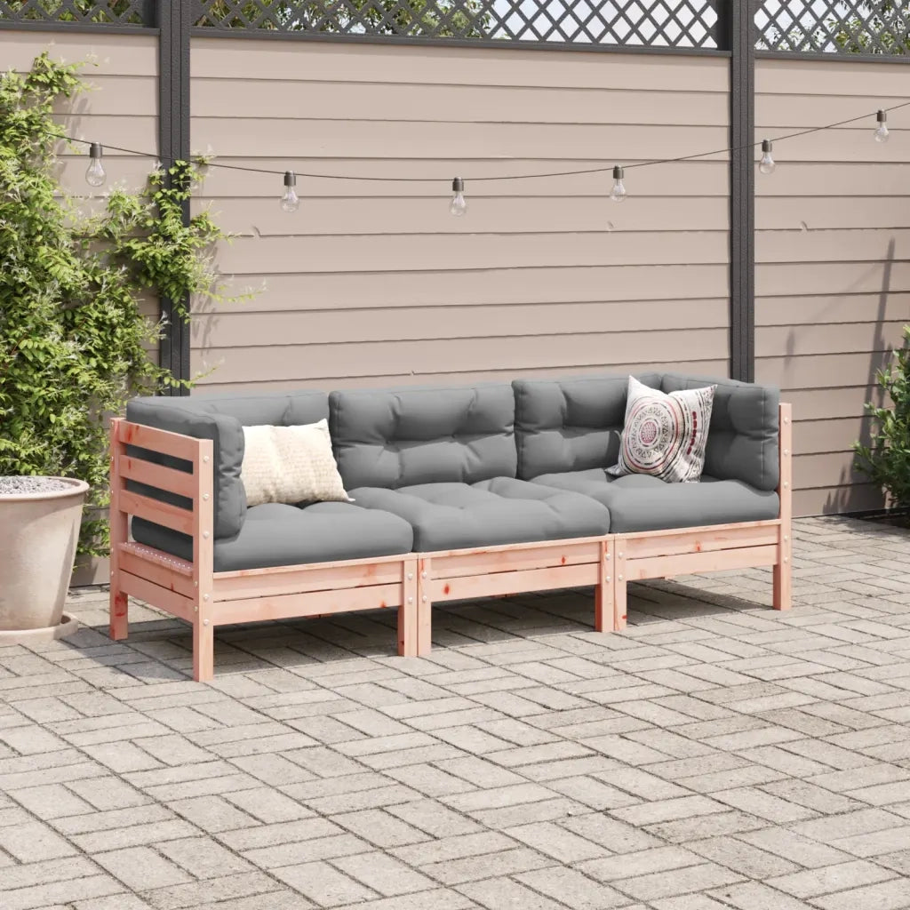 Set Divani Giardino 3 pz Cuscini Legno Massello Abete Douglas