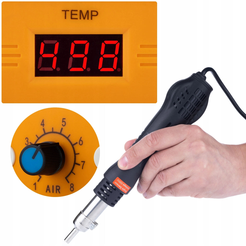 Stazione Saldante Hot-Air 858D – Potenza 700W, 3 Ugelli, Regolazione Temperatura 100–500°C