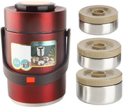 Contenitore alimentare termico 2000ml, con isolamento, scatola di latta per pranzo, contenitore termico in acciaio inossidabile, termos per alimenti portatile per adulti (rosso)