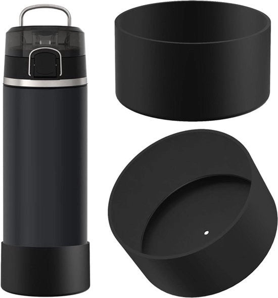 Copri base - Copertura in silicone - Protezione - Nero - Otre termos - Copri base - Bumper - Adatto per THERMOS ICON SERIES 24 oz otre acqua, copri base in silicone, copri fusto (nero/2 pezzi)