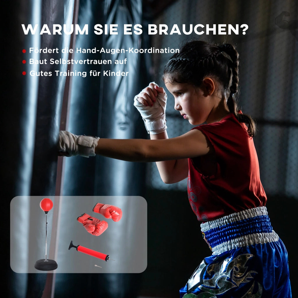 Set da boxe con sacco da boxe ¨C zephmum ¨C regolabile in altezza, guantoni inclusi, rosso, 126-144 cm