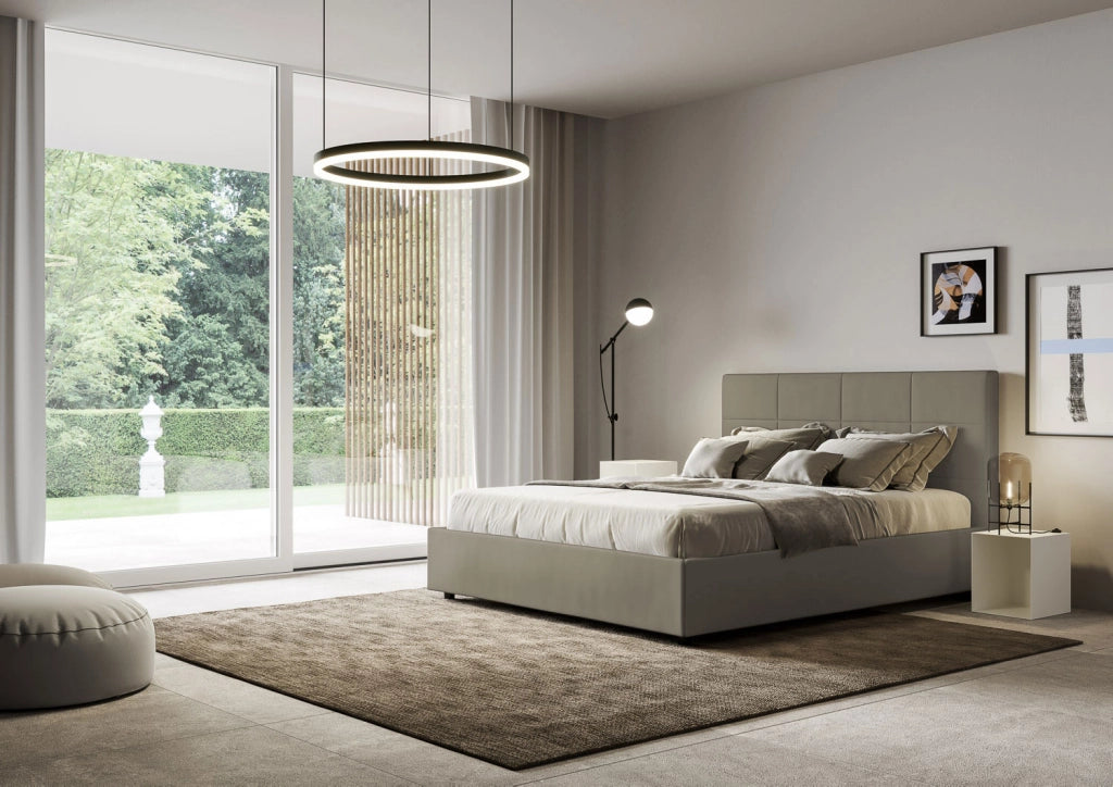 BS COM Letto queen size senza rete imbottito 150x200 similpelle cappuccino