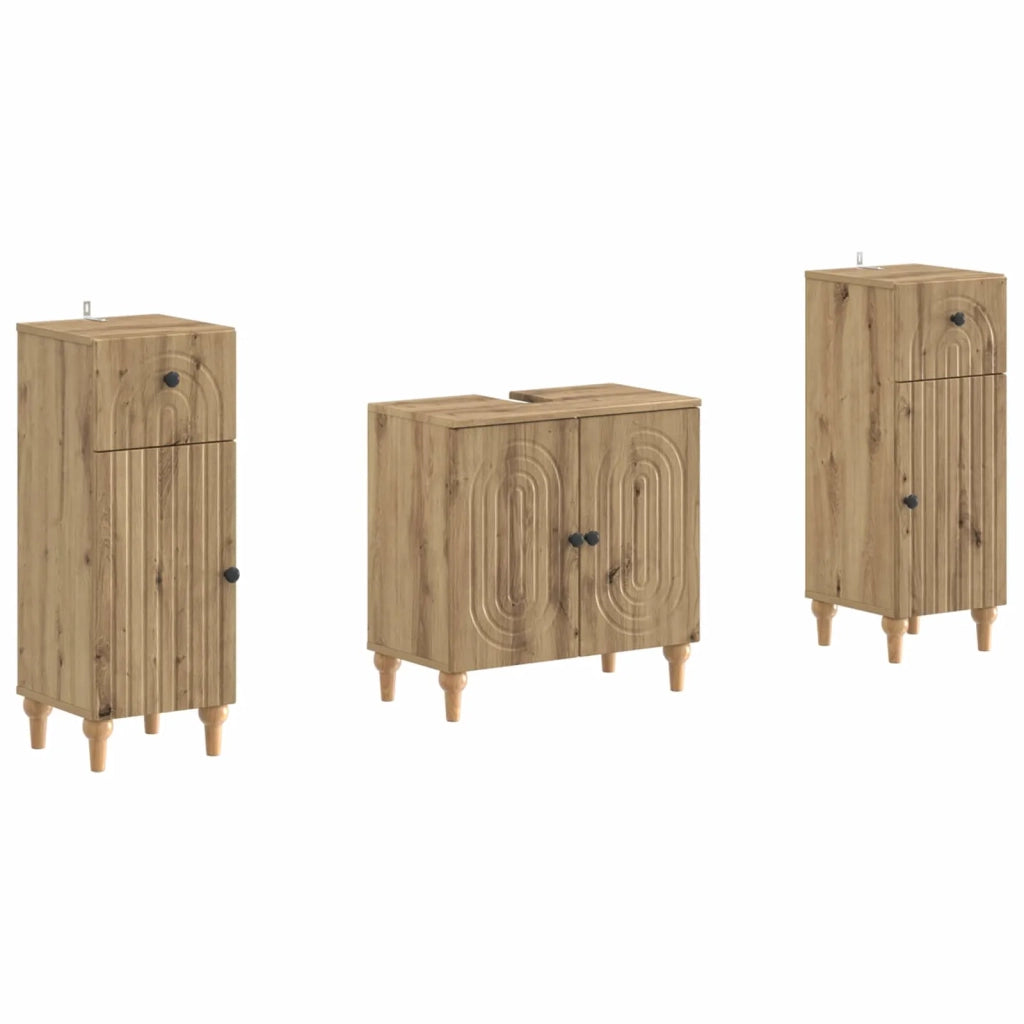 Set di Armadi da Bagno da 2 Pezzi ALKMAAR Rovere Artigianale 3417998
