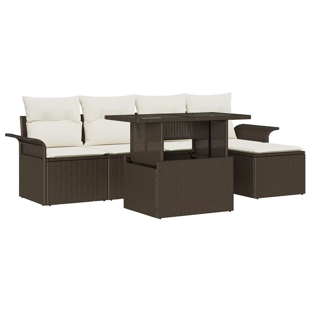 Set Divano da Giardino con cuscino 6 pcs Marrone Poly Rattan 3357001