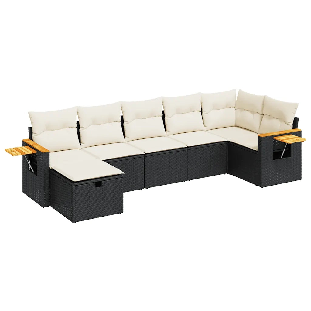 Set Divani da Giardino con Cuscini 7pz Nero Polyrattan 3325983