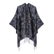 Sciarpa/mantella da donna con spacco e nappe, double face, in cashmere, spessa, calda, taglia grande
