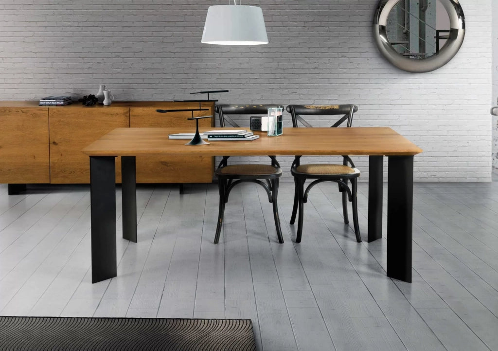Tavolo fisso in legno rovere nodato 250x100 spessore 4 cm gambe metallo (1672) - Mobili 2G