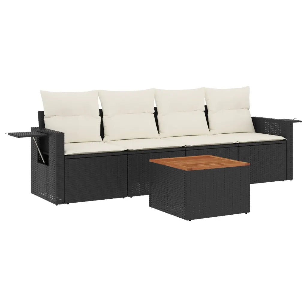 Set Divani da Giardino 5 pz | Set Salotto da Giardino con Cuscini in Polyrattan Nero