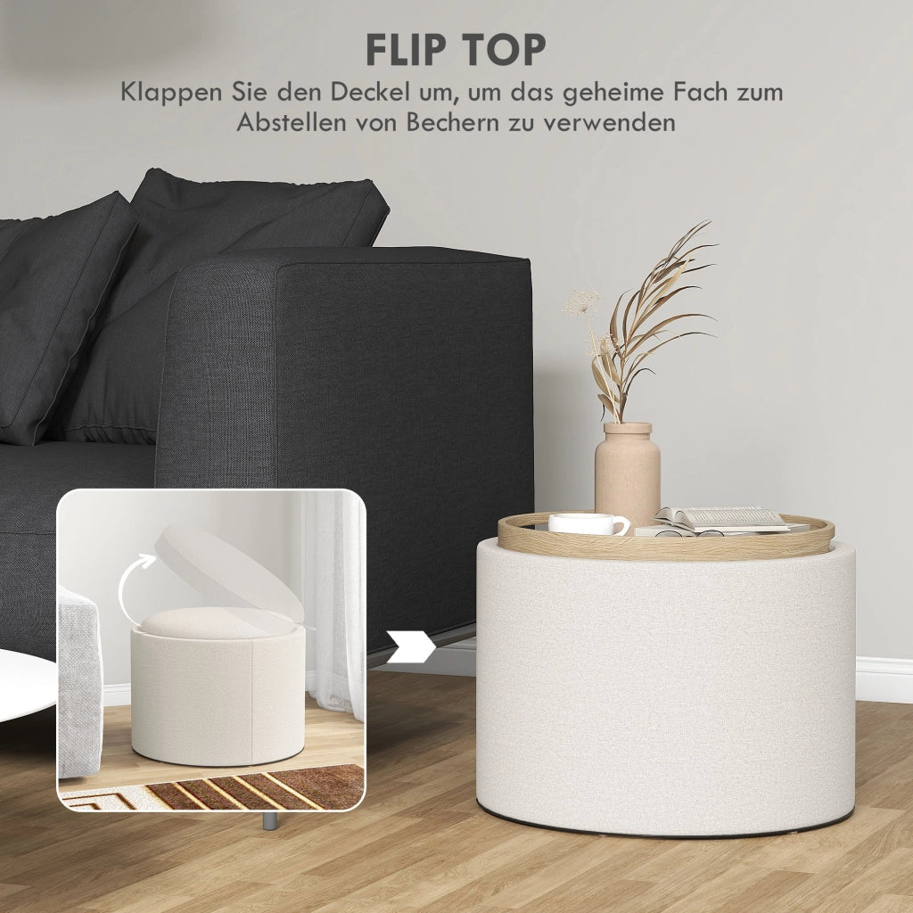 Pouf con contenitore ¨C Minimal ¨C 56x56x42 cm, crema, lino
