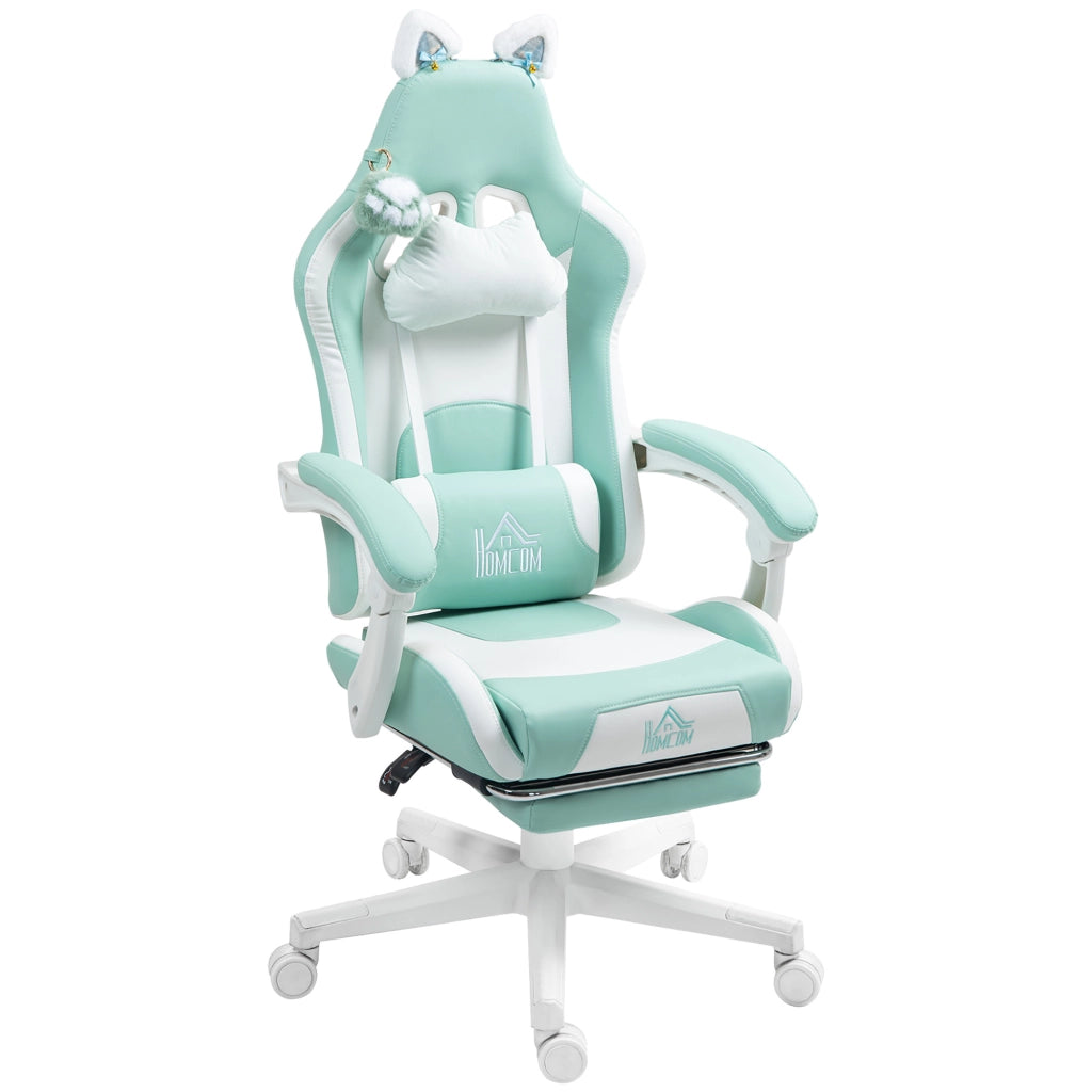 Sedia da Gaming Reclinabile con Poggiapiedi ¨C Xylo ¨C Finta Pelle Bianco e Blu 65x62x116-124cm