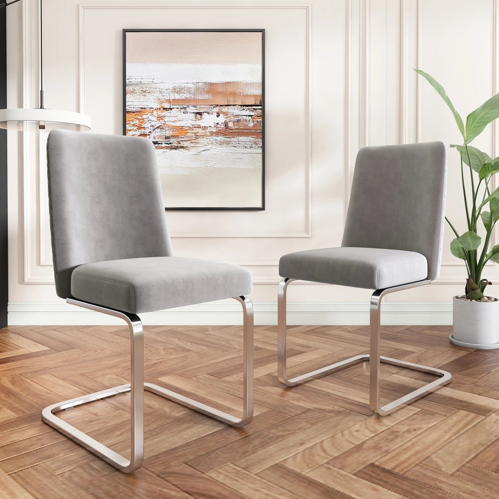 Sedia da pranzo in velluto set da 2 con schienale a rombi e gambe in metallo grigio argento