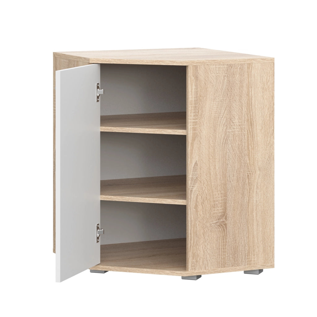 Commoda FAUSKE - Spaziosa - Angolare - Rovere Sonoma - Bianco - Larghezza 138 cm, Altezza 74 cm, Profondit? 34 cm