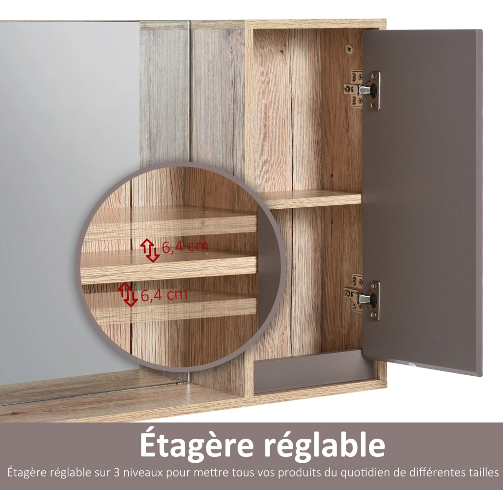 Specchio Bagno con Mobiletto e Ripiani ¨C Minimal ¨C Legno Multistrato Chiaro Grigio