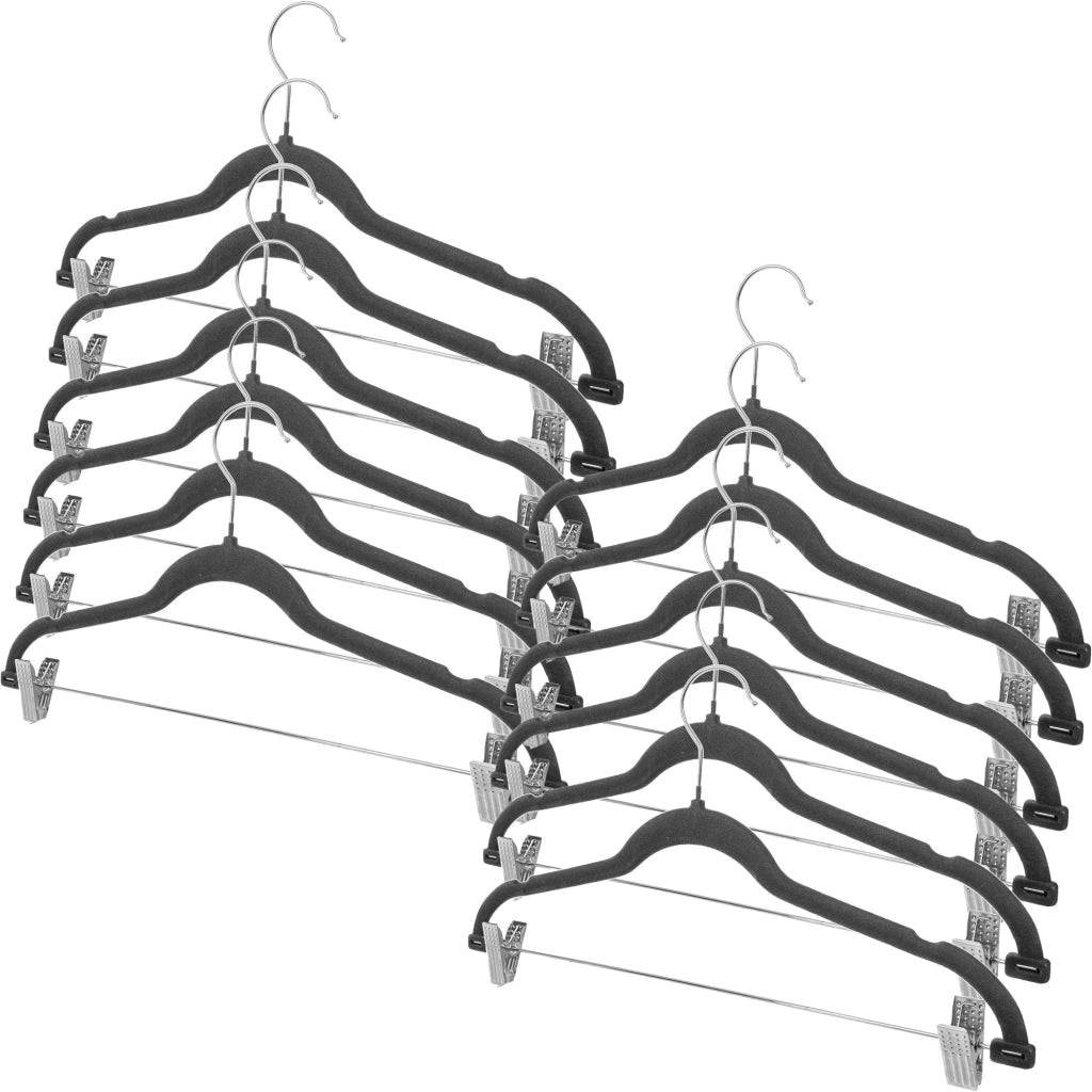 Grucce appendiabiti KADAX con clip per armadio, floccate, 12 pezzi