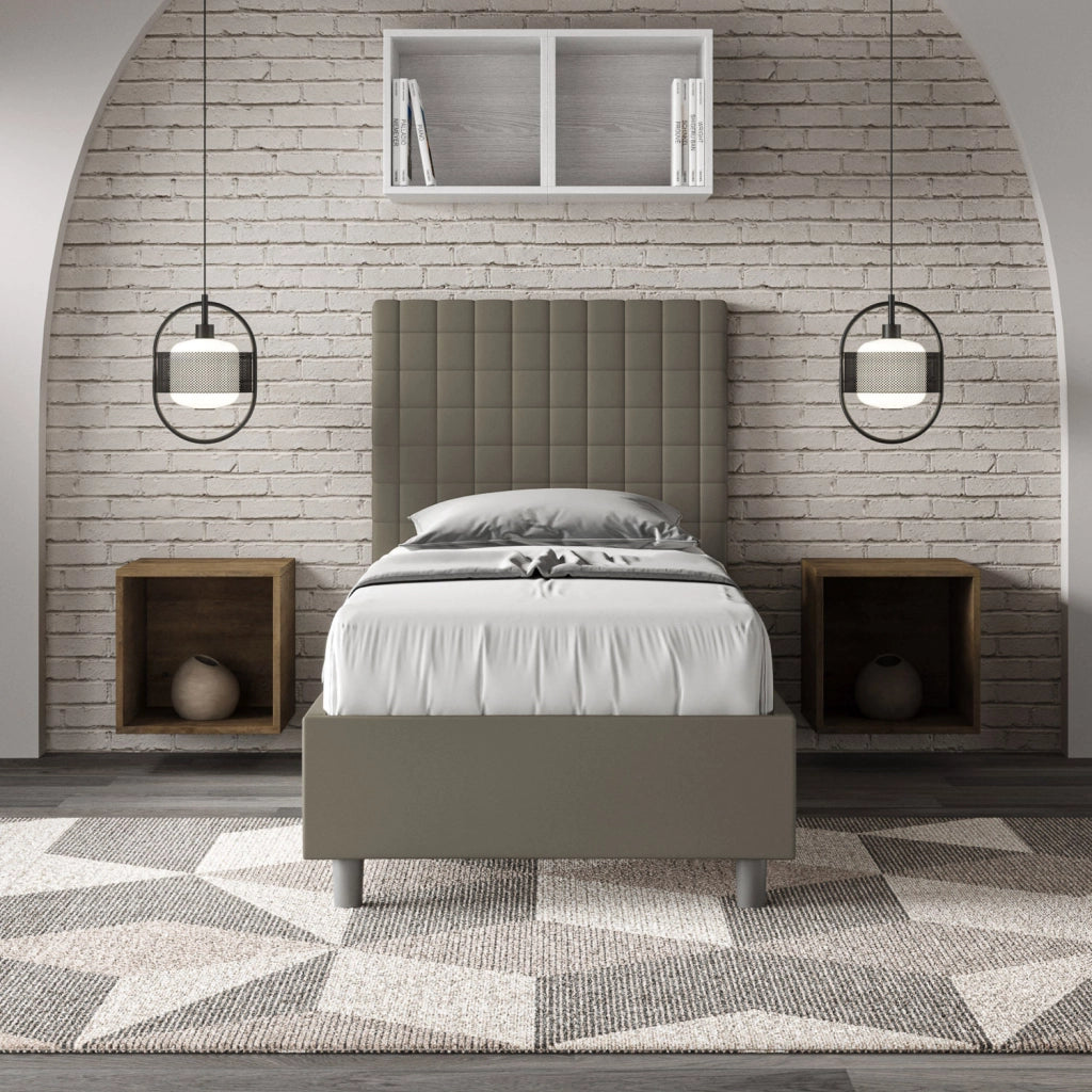 BS COM Letto singolo senza rete imbottito 80x190 similpelle cappuccino