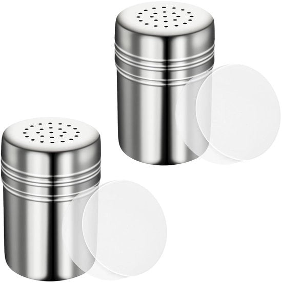 Set di 2 spolverini zucchero - acciaio inossidabile - ideale per cuochi dilettanti