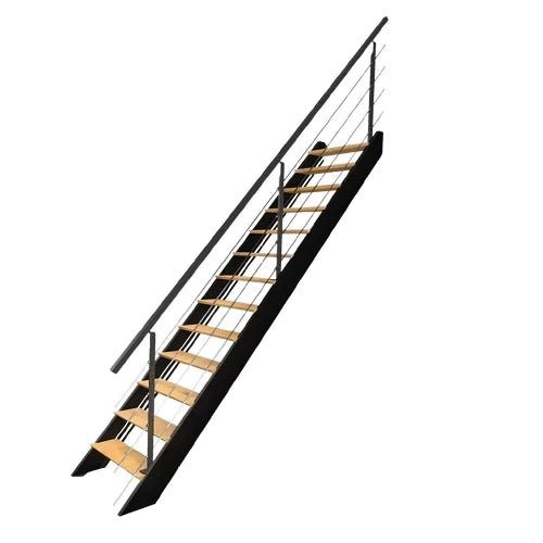DIVERSO - Scala dritta in legno con LED integrati, nera con balaustra