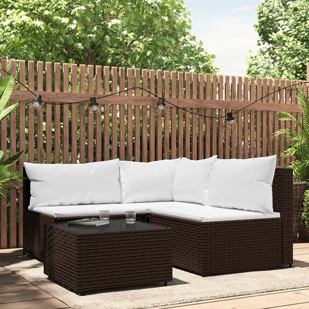 Set Mobili da Giardino 4 pz con Cuscini in Polyrattan Marrone CFW3588352