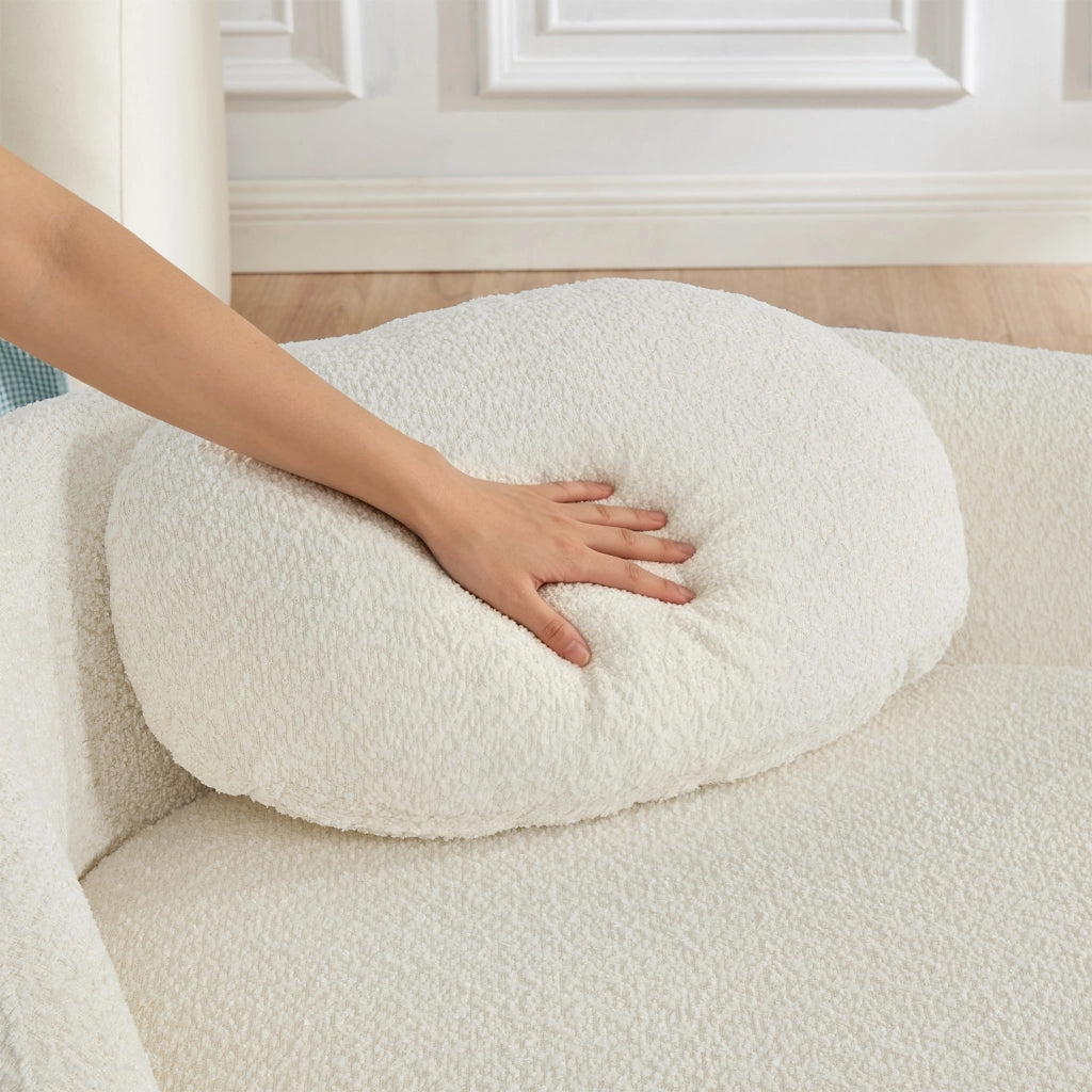 Divano dritto 1 posto con cuscino in schiuma, tessuto Teddy, Beige 102 × 33 × 32 cm