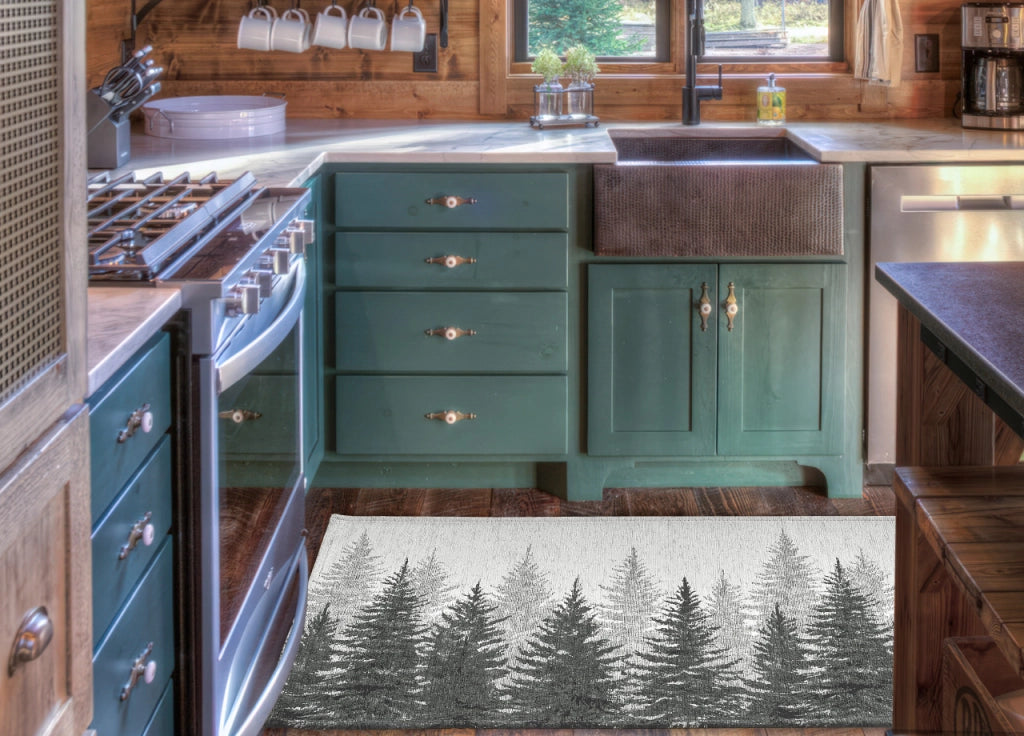 Tappeto Passatoia Cucina Corsia Retro Antiscivolo Disegno Abeti By Suardi - 55x140 - Grigio