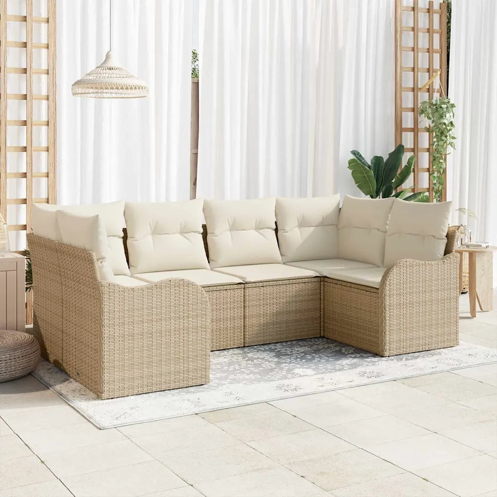 Set Divano da Giardino 6 pcs Beige e bianco Poly Rattan