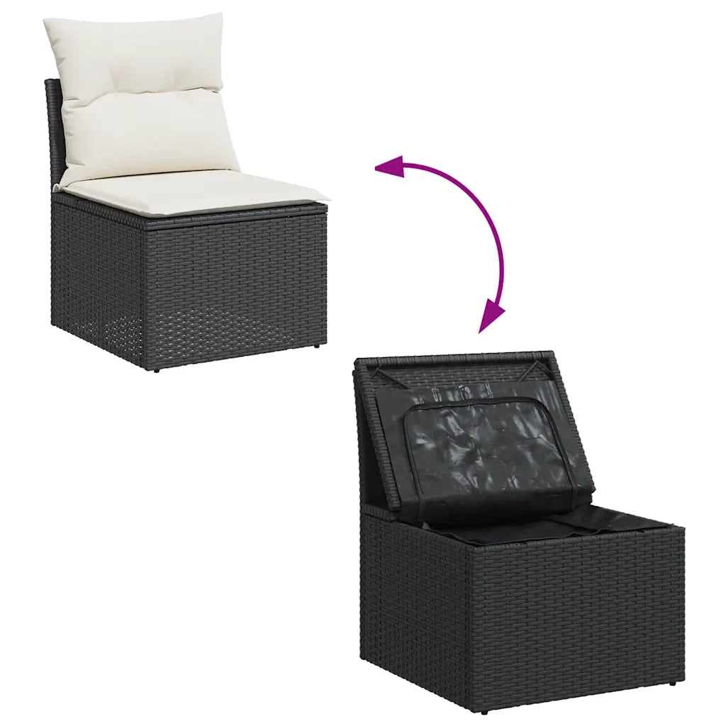 Set Divani da Giardino 9 pz con Cuscini Nero in Polyrattan 3326367