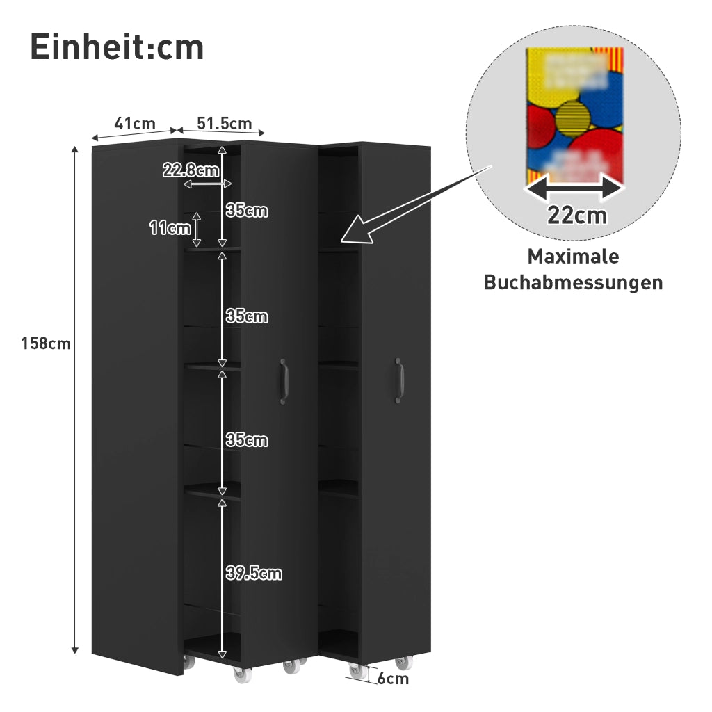LIBRERIA Estensibile su Ruote 51,5 x 41 x 158 cm MDF Nero