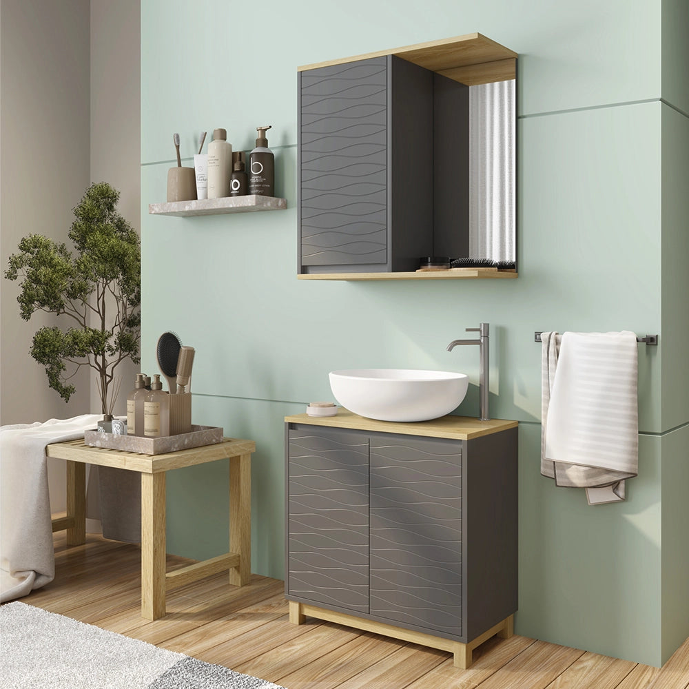 Vicco Set di mobili da bagno Antracite/quercia 2 parti