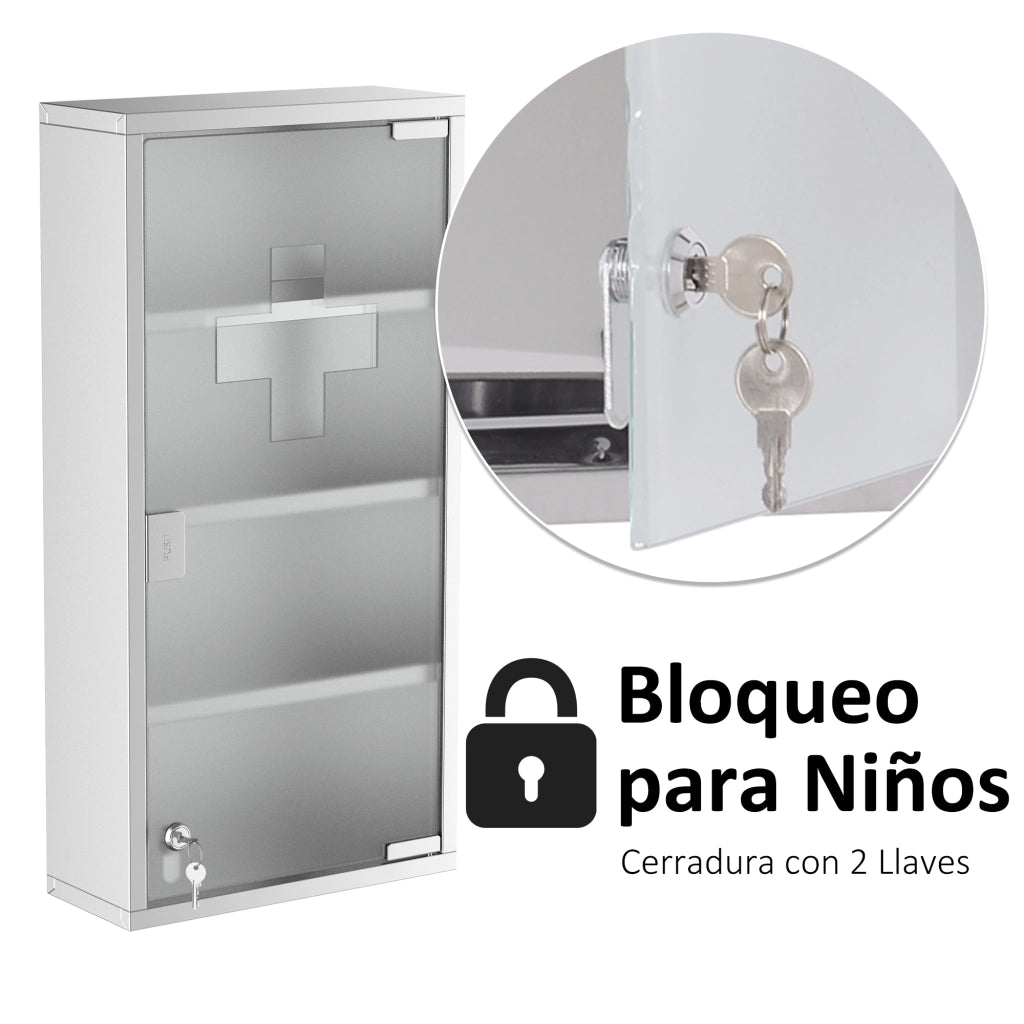 Armadietto Farmacia da Parete ¨C Xylo ¨C Acciaio Inox con Serratura 4 Ripiani