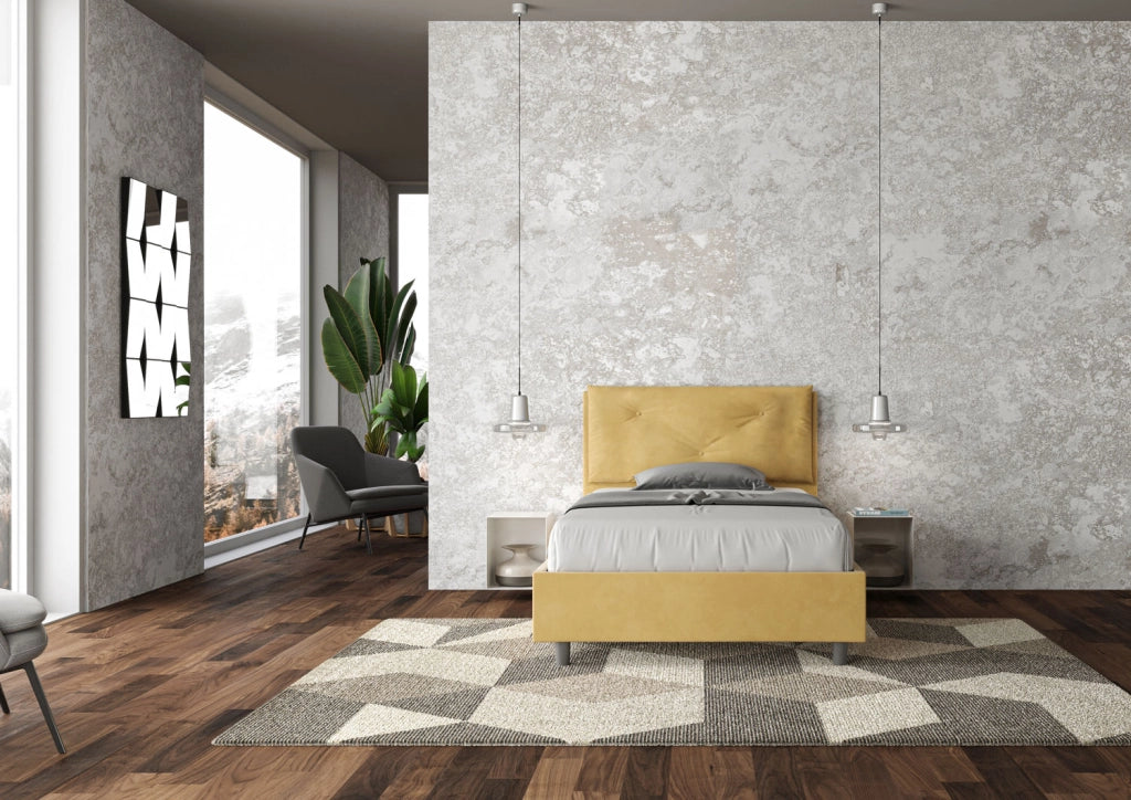 BS COM Letto una piazza e mezza contenitore imbottito 130x190 microfibra ocra Large