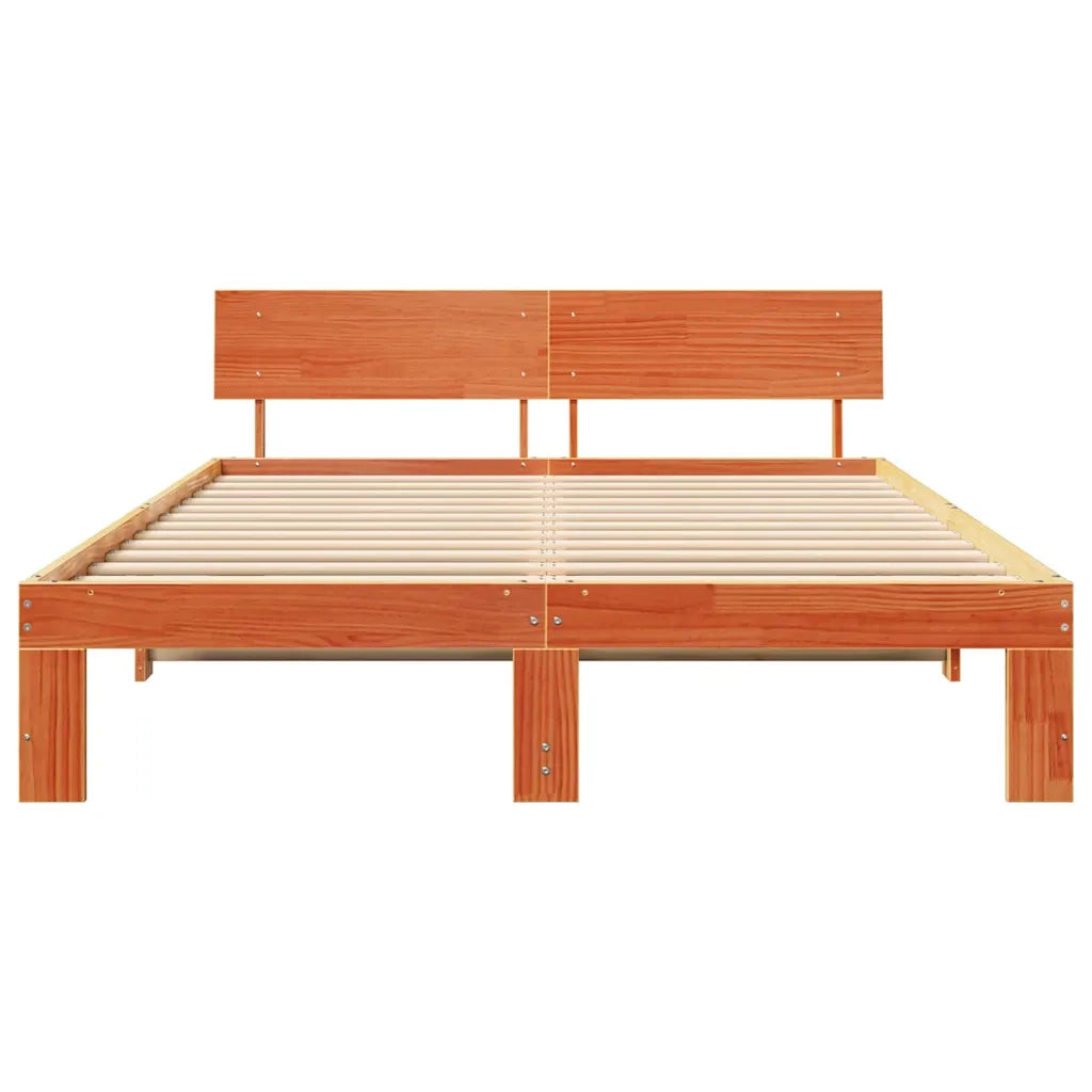 Letto matrimoniale | Letto per adulti | Struttura del letto Marrone cerato 140 x 200 cm Pino massello