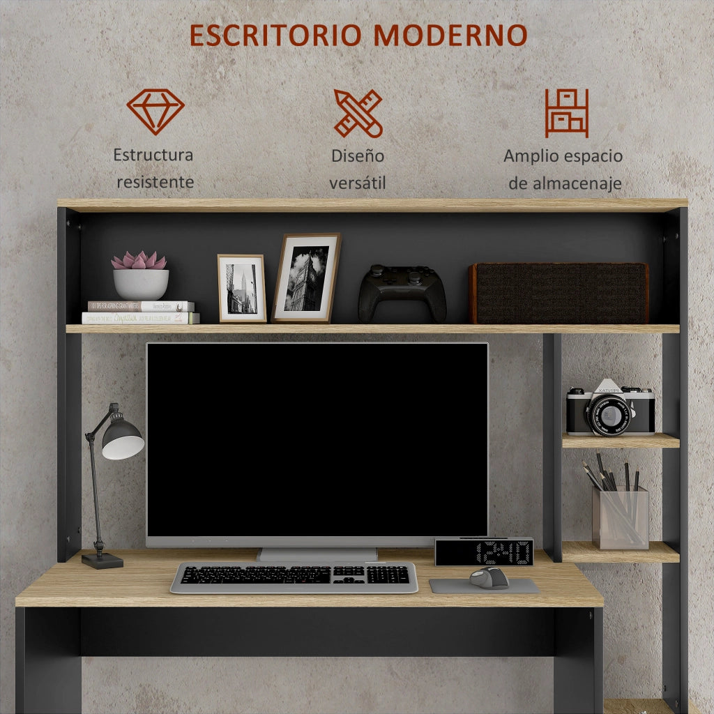 Scrivania con scaffali per computer ¨C Minimal ¨C Grigio e naturale 114x45x138 cm