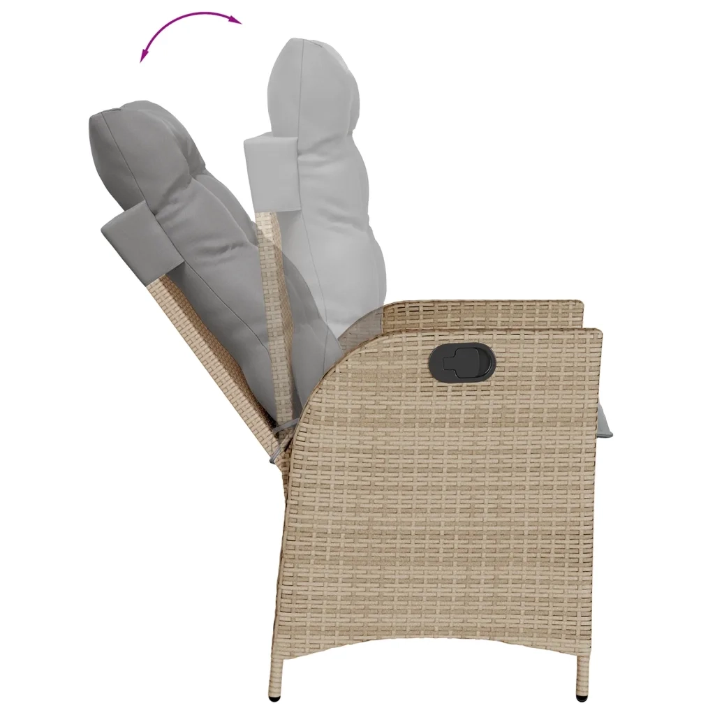 Sedia Reclinabile Giardino con Cuscini Beige Misto Polyrattan 365261
