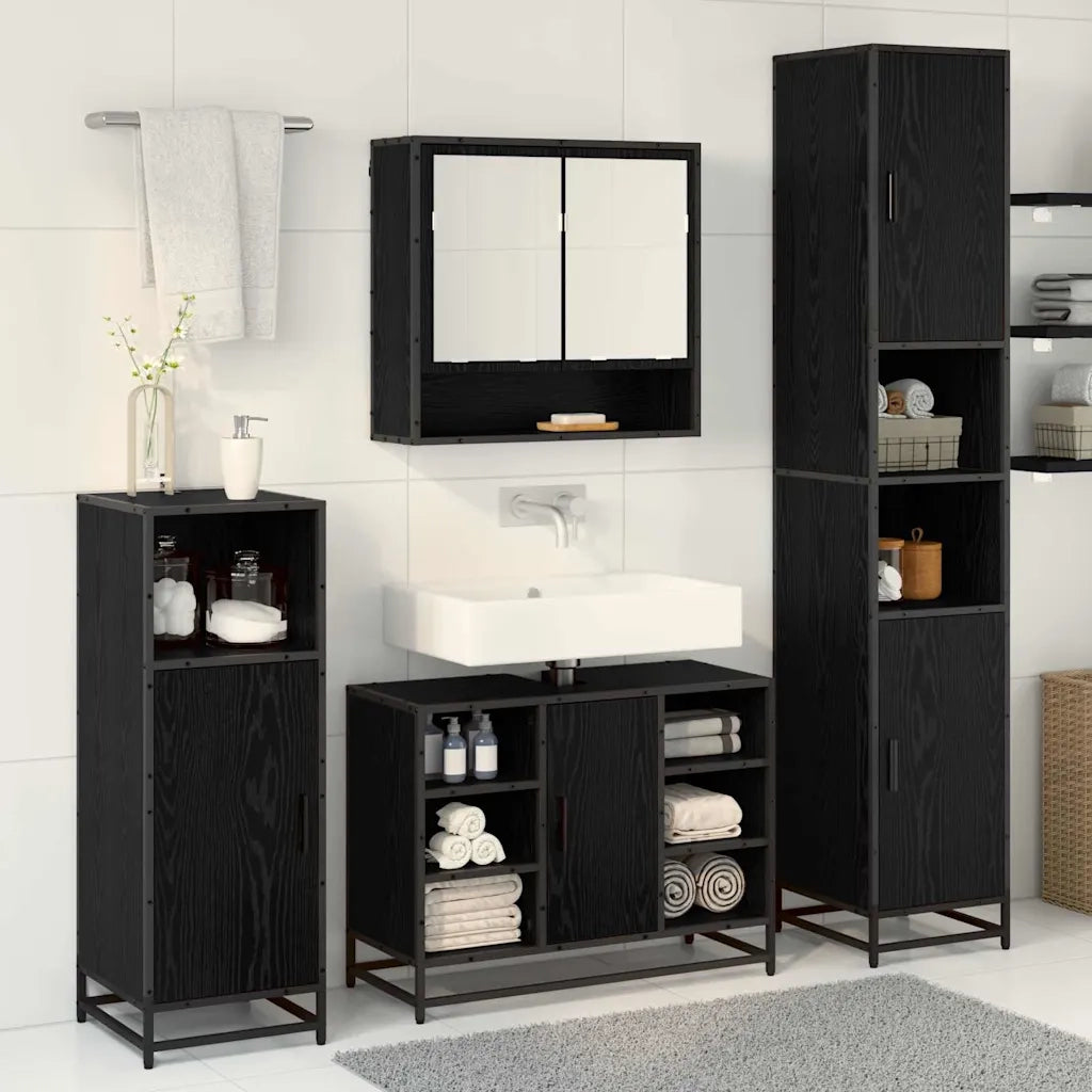 Set di mobili per il bagno 4 pcs Rovere Nero Legno multistrato 3402532