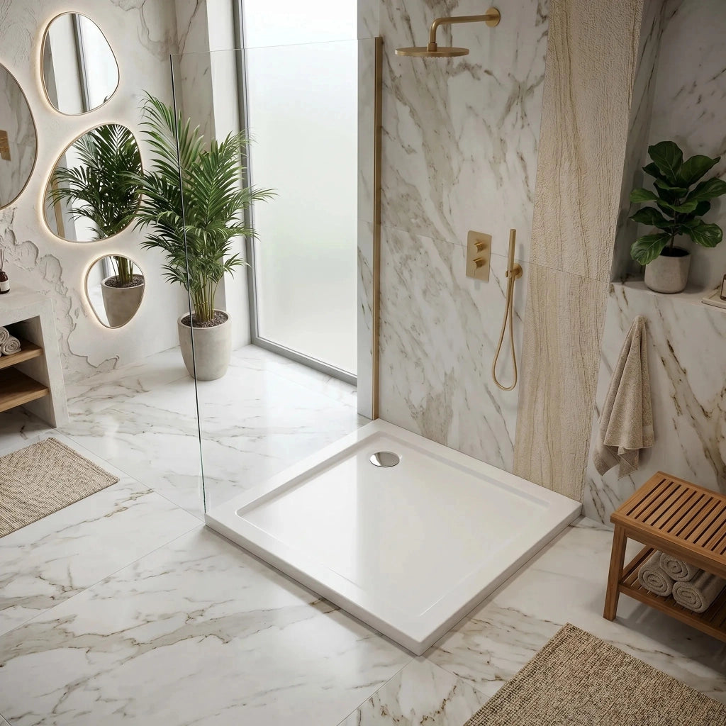 Piatto Doccia Acrilico Rea Belmond White 90x90 Copertura cromo