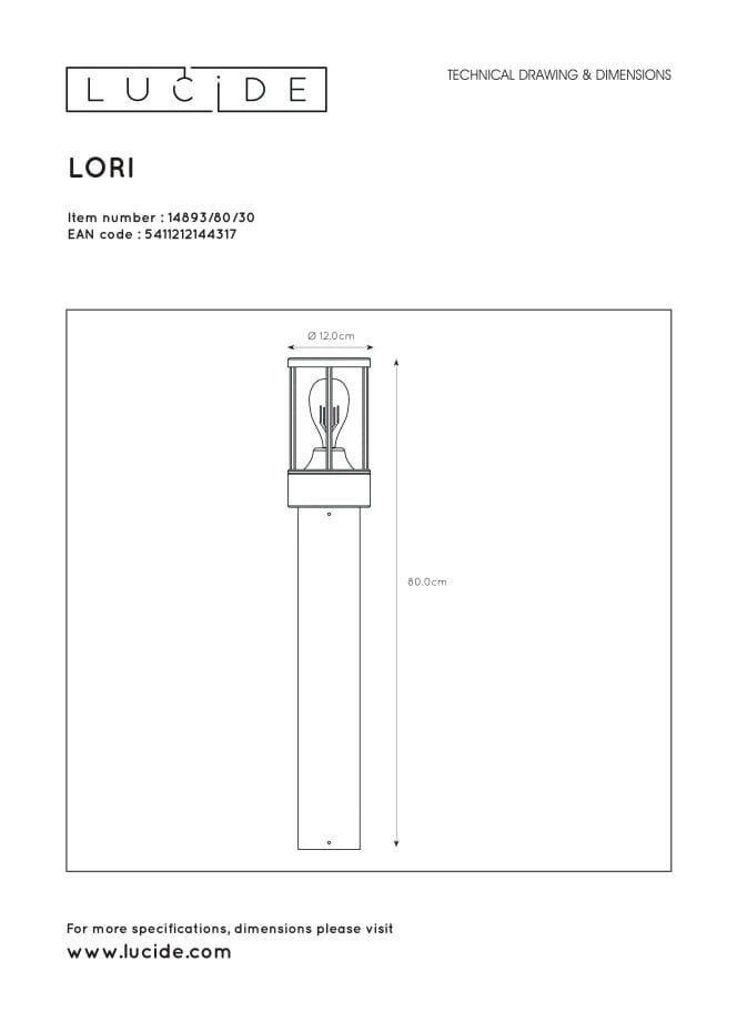 Lampada da esterno Lucide LORI 80cm E27 IP44 nera alluminio