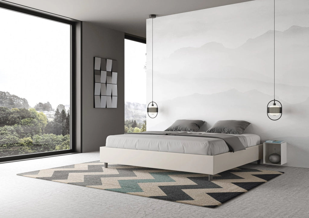 BS COM Letto matrimoniale king size senza rete imbottito 200x200 similpelle bianco