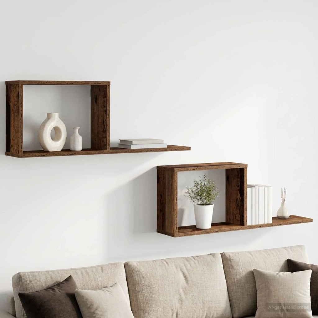 Scaffali flottanti 2 pz Legno antico 80 x 15 x 30 cm 8012329