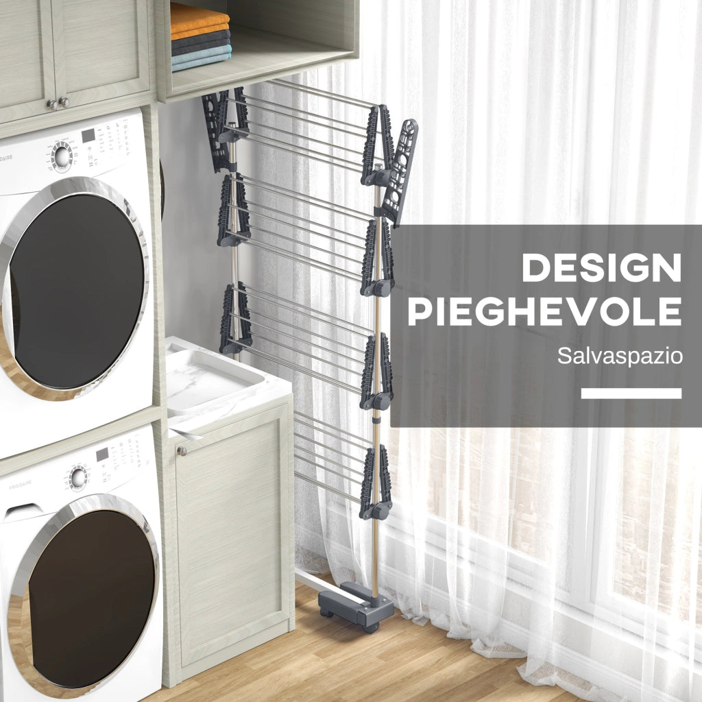 Stendino Verticale ¨C Minimal ¨C Grigio e Argento, Acciaio e Plastica, 142x55x172 cm