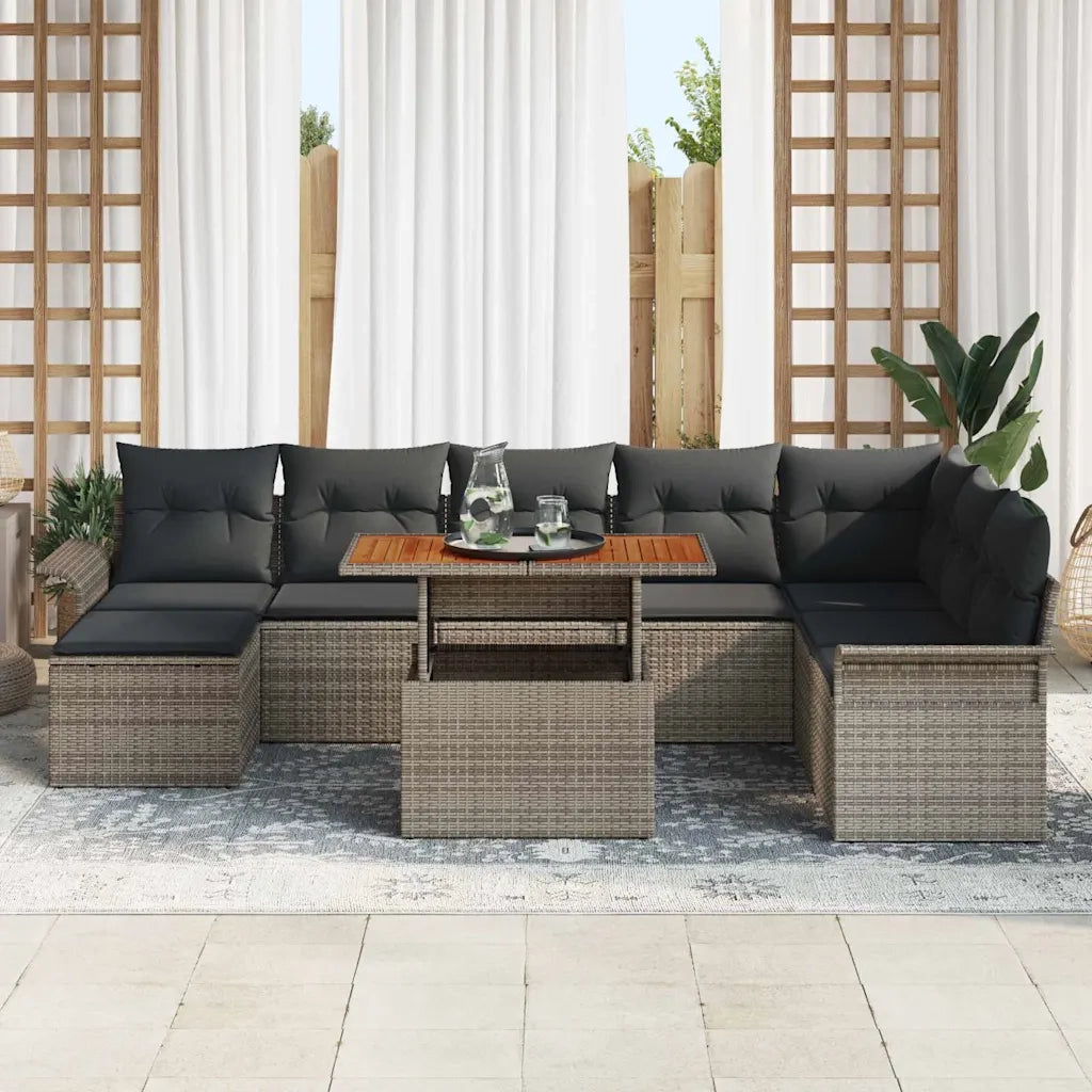 Set Divano da Giardino 9 pcs Grigio Poly Rattan