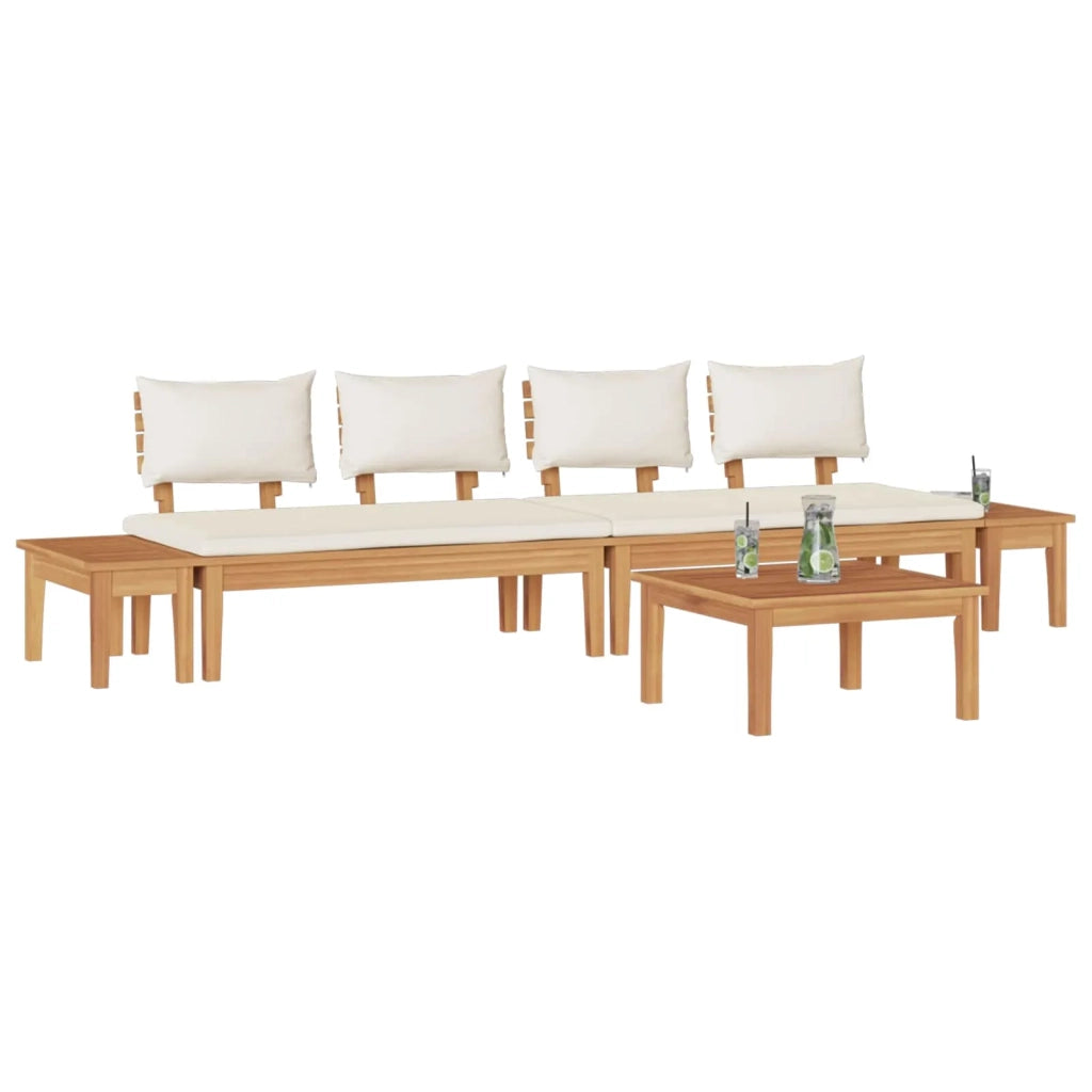 Set Divano da Giardino 5 pcs Marrone e Crema