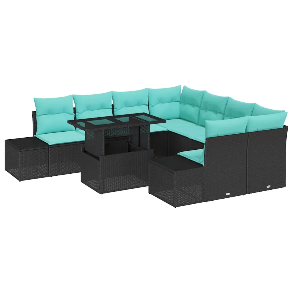 Set Divano da Giardino 9 pz Nero polyrattan 3357899