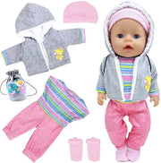Abbigliamento per bambole di alta qualità in cotone - Set di abiti per bambole da 36-43 cm - Giacca/Blusa/Pantaloni/Cappello/Calciole - Tessuto soffice e colori vivaci - Abiti per bambole