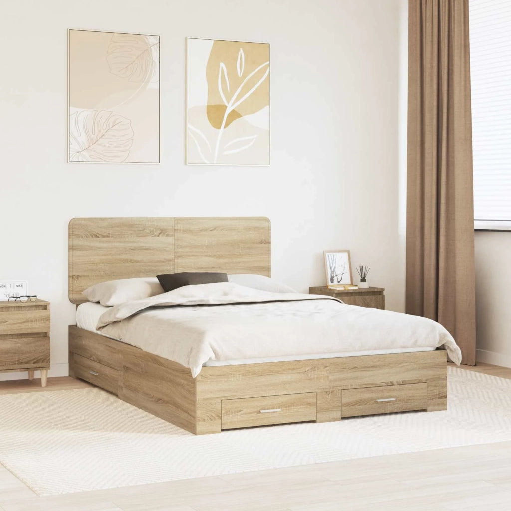Struttura del letto con testiera-Giroletto con Testiera Rovere Sonoma 150 x 200 cm 991487