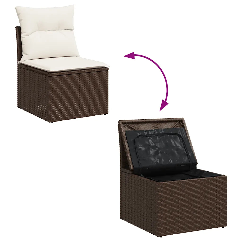 Set Divani da Giardino 7 pz con Cuscini Marrone in Polyrattan 3326594