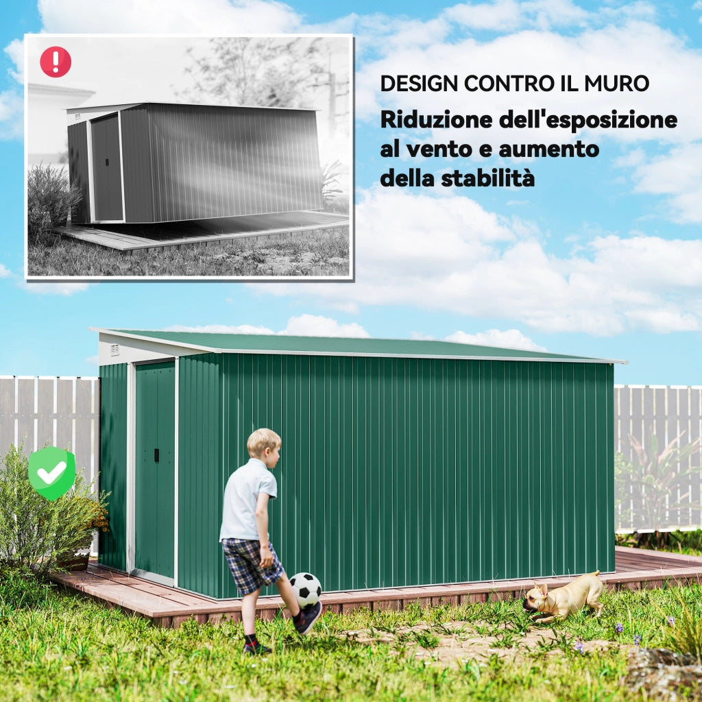 Casetta da Giardino con Porta Scorrevole ¨C Xylo ¨C Acciaio Verde 345x280x169cm