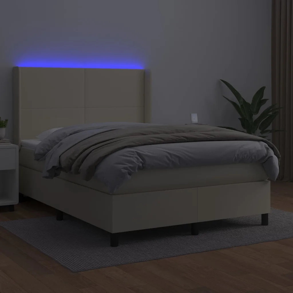 Giroletto a Molle con Materasso e LED Crema 140x190 cm 3139261