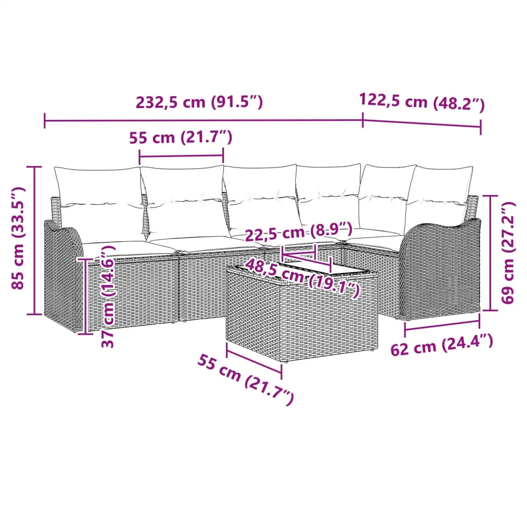 Set Divano da Giardino Grigio polyrattan 3345715