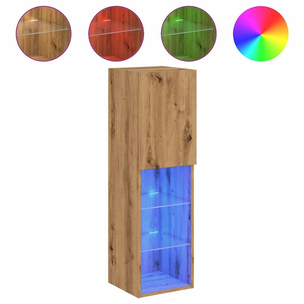 Mobile TV multimediale scaffale TV credenza mobile TV sala da pranzo soggiorno camera da letto con luci LED rovere lavorato a mano 30,5 x 30 x 102 cm marrone 02_0026704